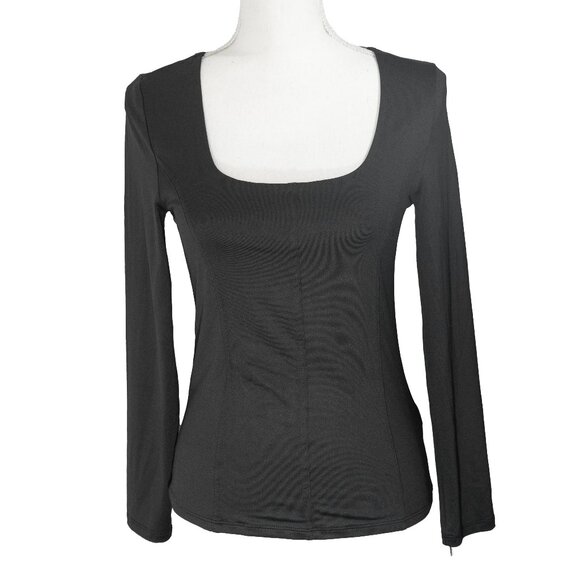 Tahari Square Neck Tee Modern Essentials Long Sleeve Whimsy Goth Princess Seam - Picture 1 of 12